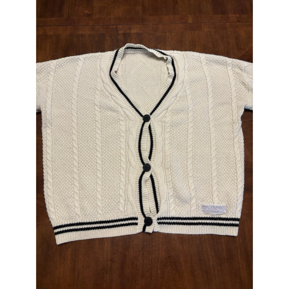 Taylor Swift Cardigan Folklore Cable Knit Button Up Cream Striped Size Large